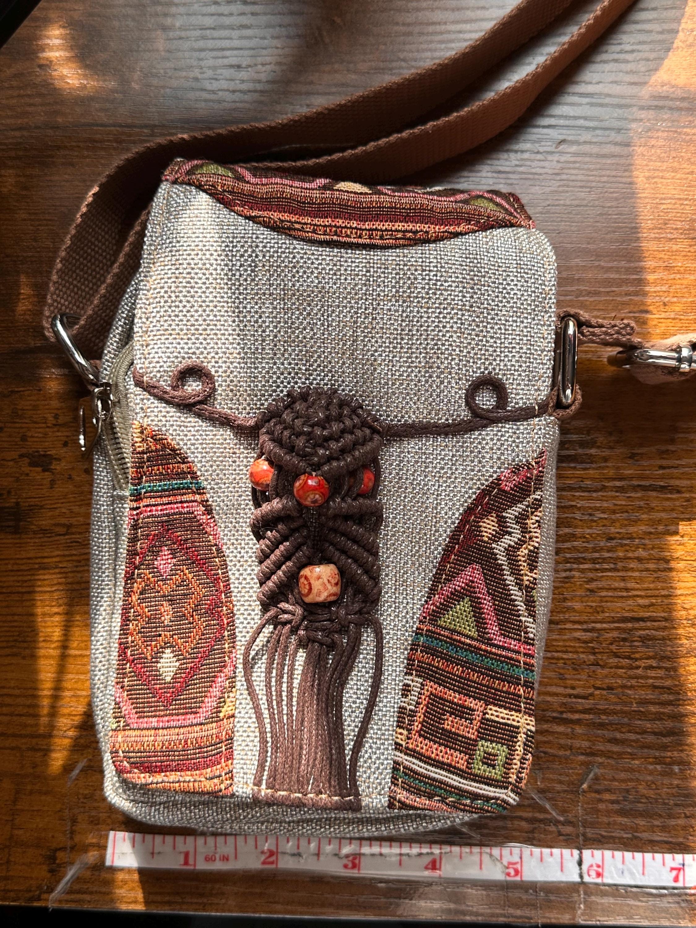Boho Phone Bag | Multi-Compartment Crossbody Pouch With Woven Tapestry Design