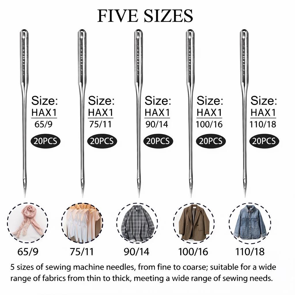 100 Pcs Universal Sewing Needles Set | Multiple Sizes 65/9–110/18 | Home Sewing Supplies
