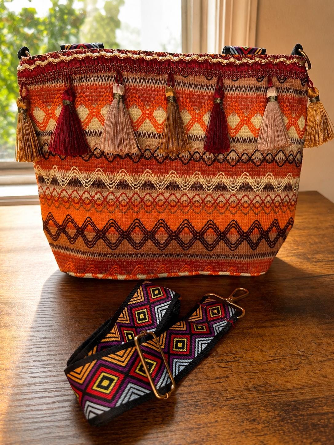Boho Tote Bag With Tassels | Woven Shoulder Bag