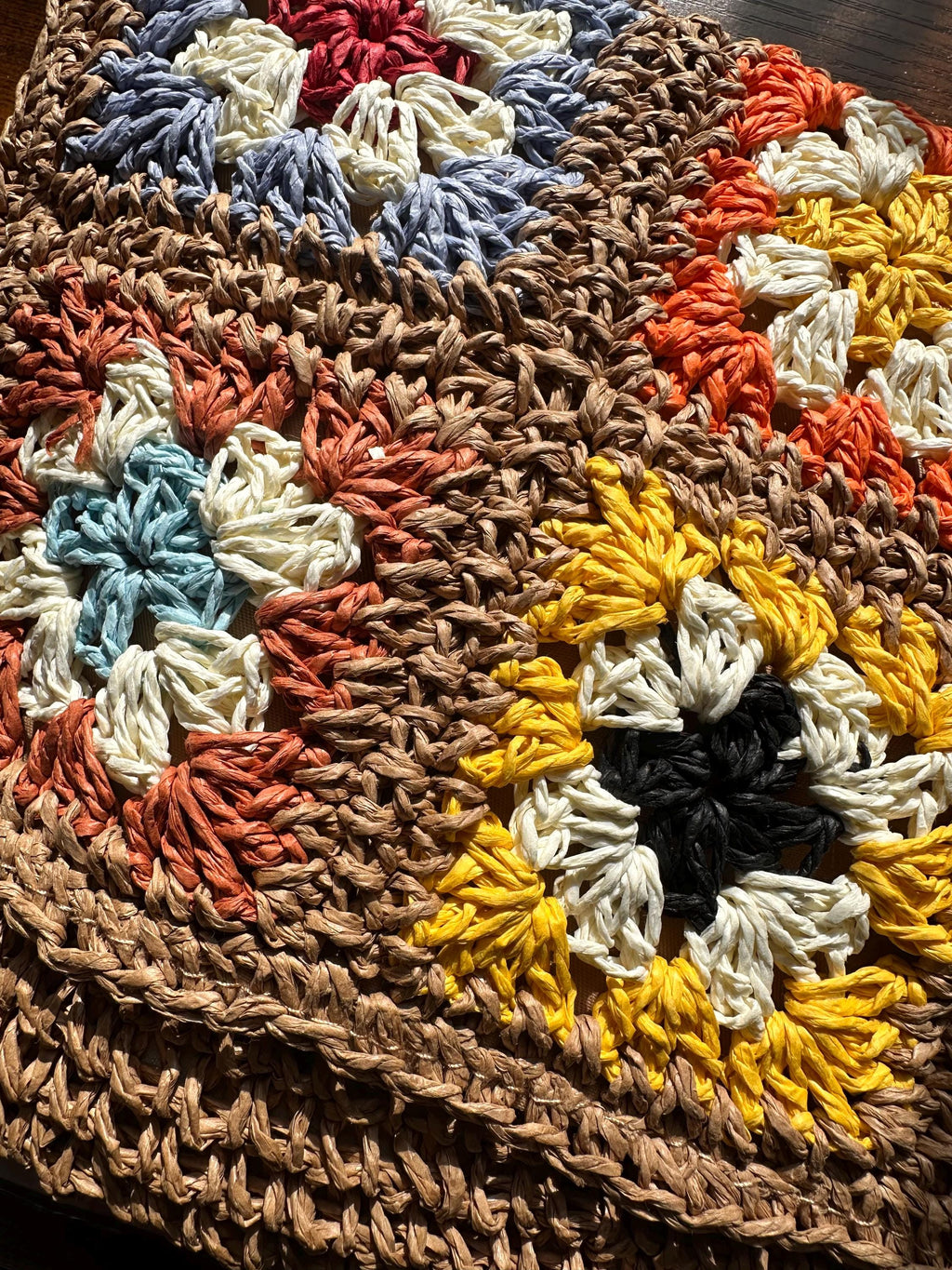 Vintage Granny Square Straw Purse | Colorful Boho Crossbody Bag For Beach & Everyday Use