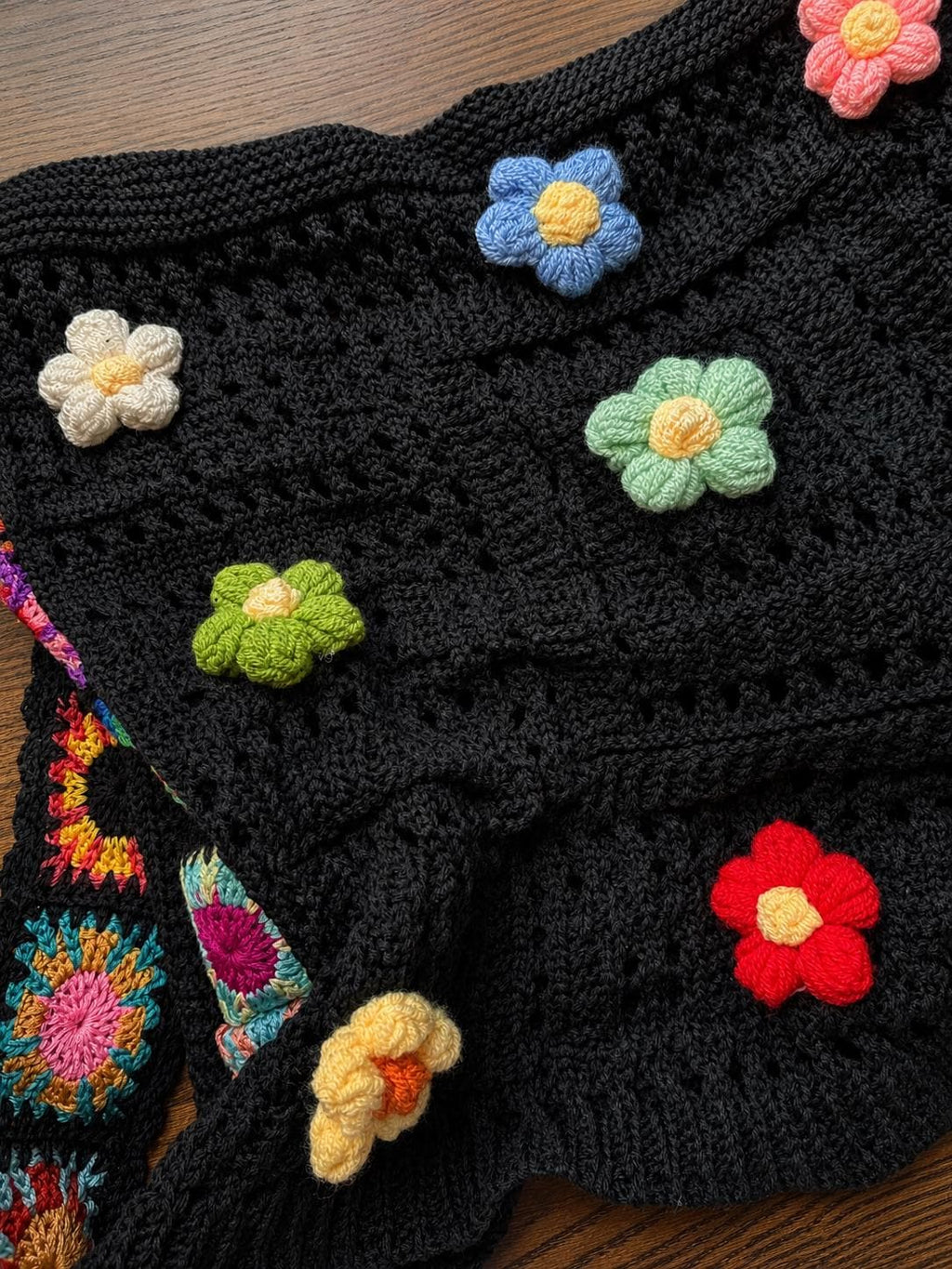 Boho Crochet Tote Bag | Granny Square Shoulder Bag & Floral Beach Purse
