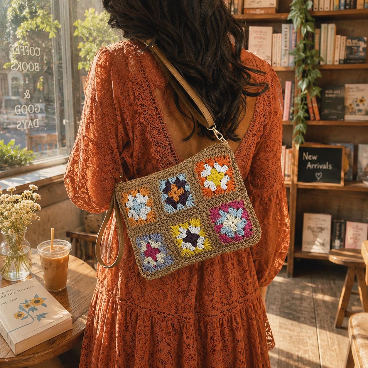 Vintage Granny Square Straw Purse | Colorful Boho Crossbody Bag For Beach & Everyday Use