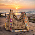 Crochet Tote Bag | Boho Granny Square Shoulder Bag