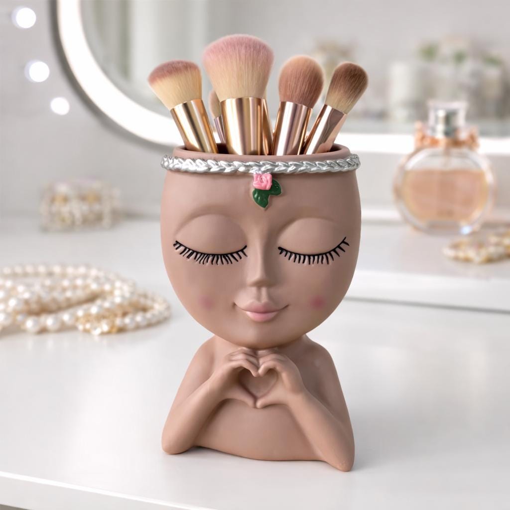 Makeup Brush Holder | Modern Vanity Organizer, Cosmetic Storage & Small Plant Holder