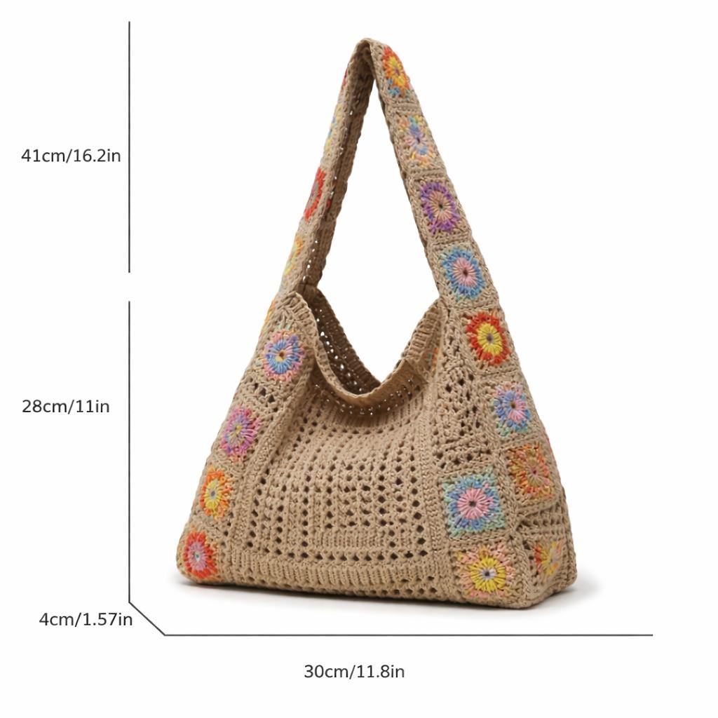 Crochet Tote Bag | Boho Granny Square Shoulder Bag