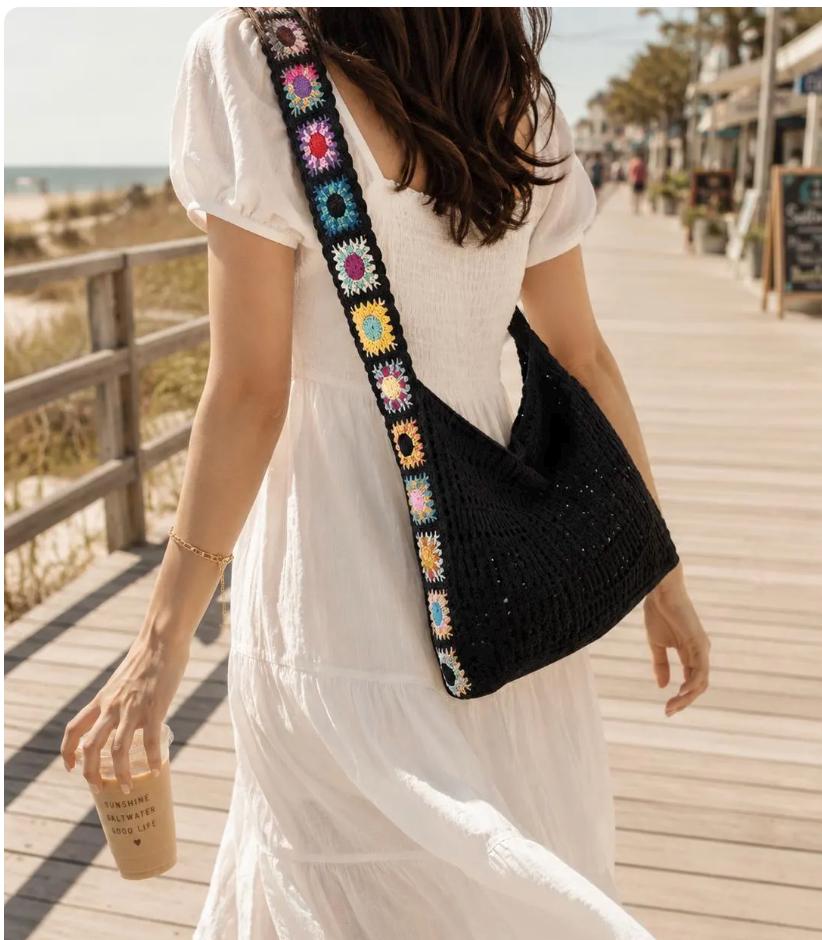 Crochet Tote Bag | Boho Granny Square Shoulder Bag