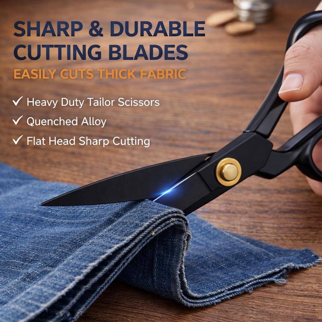 Fabric Scissors For Sewing, Tailoring & Crafts | Heavy-Duty Precision Cutting Shears