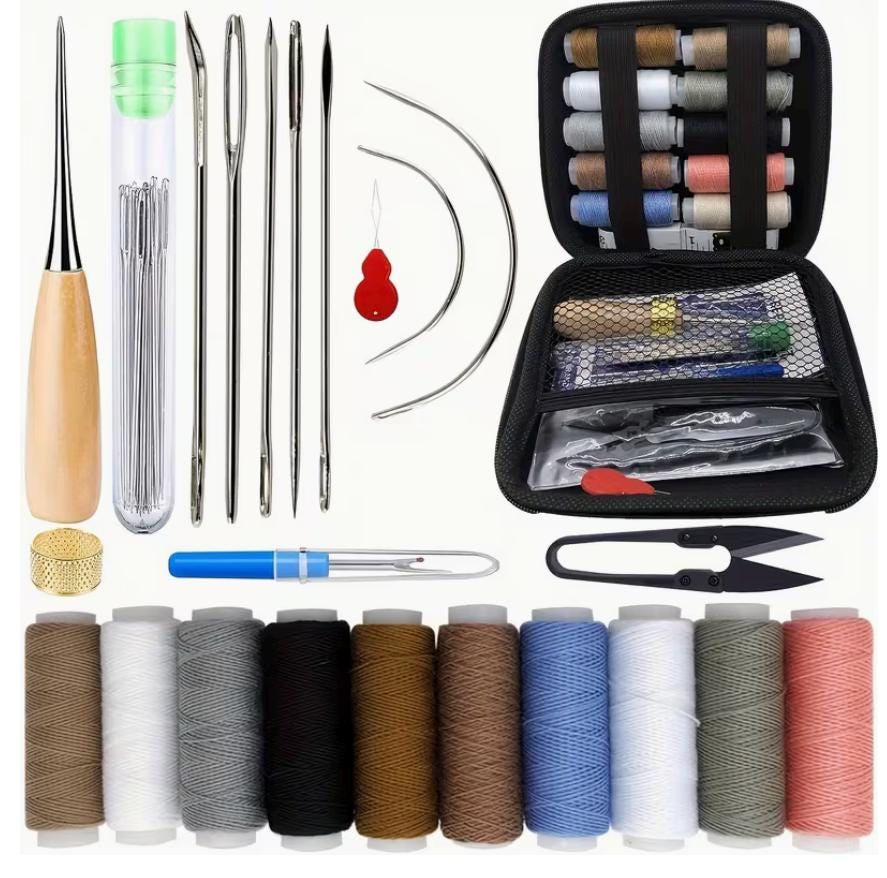 Heavy Duty Leather Sewing Kit | Upholstery Repair Awl & Hand Stitching Tool Set