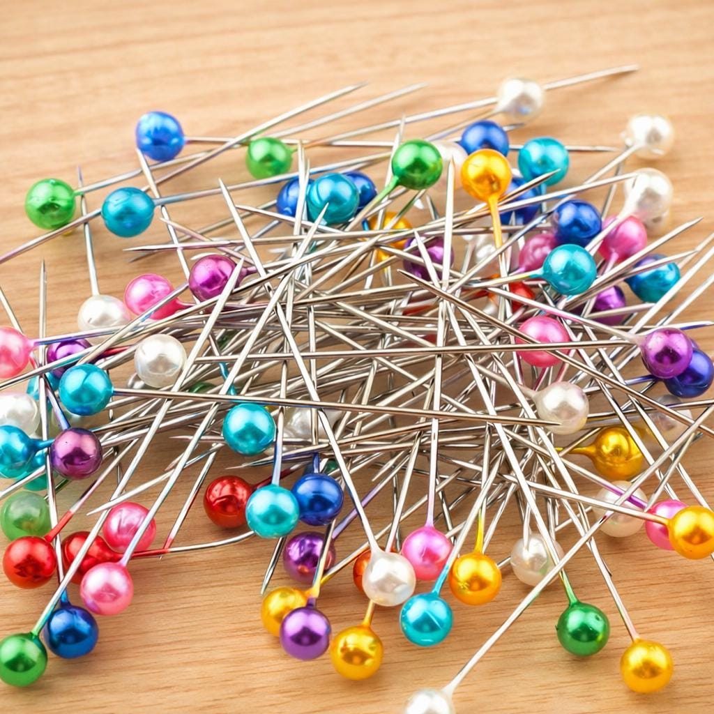 Assorted Pearl Head Pins | Colorful Straight Sewing Pins For Quilting & Dressmaking