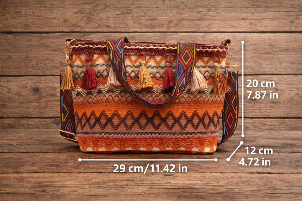 Boho Tote Bag With Tassels | Woven Shoulder Bag