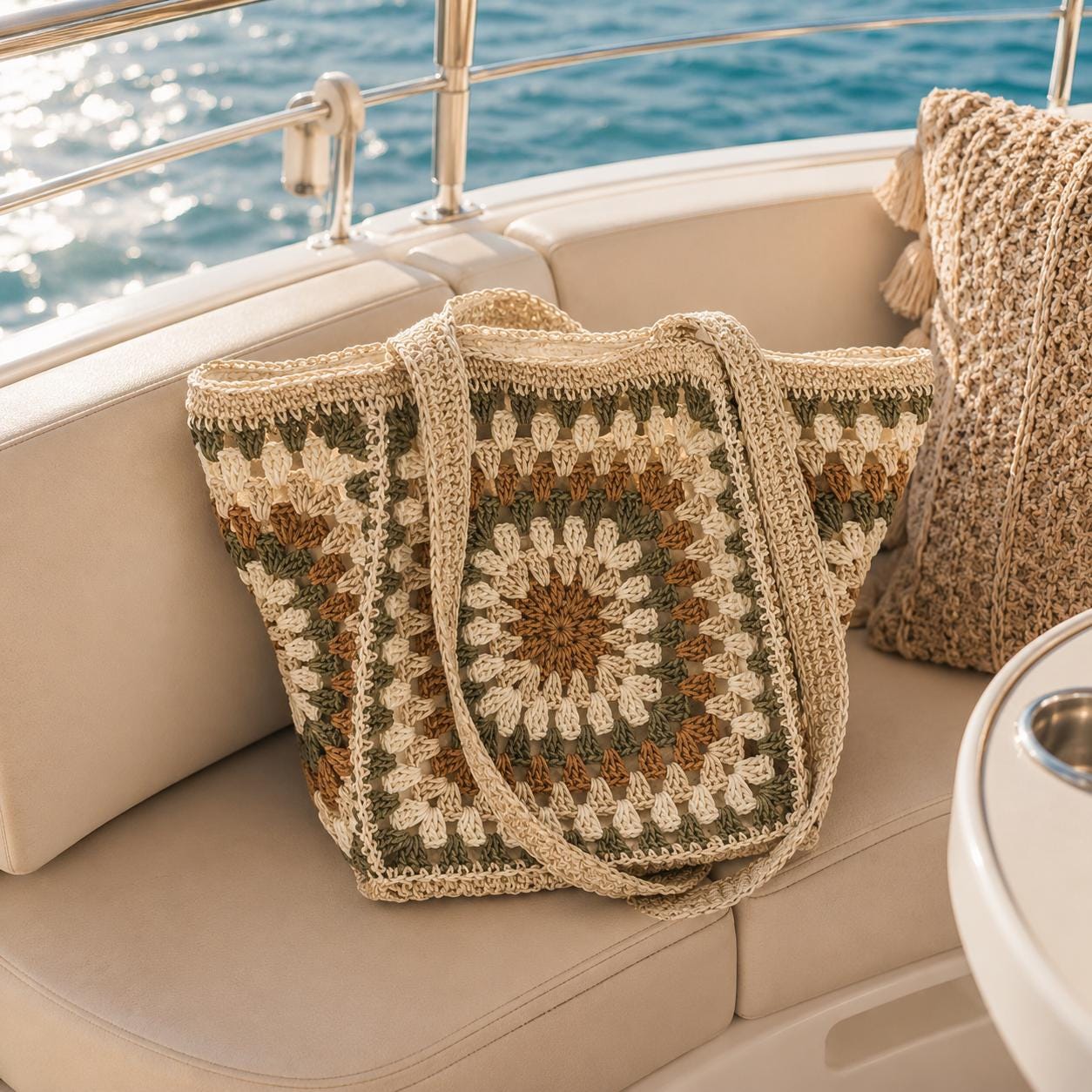 Boho Crochet Tote Bag | Woven Straw Purse With Zipper Closure & Wristlet Strap