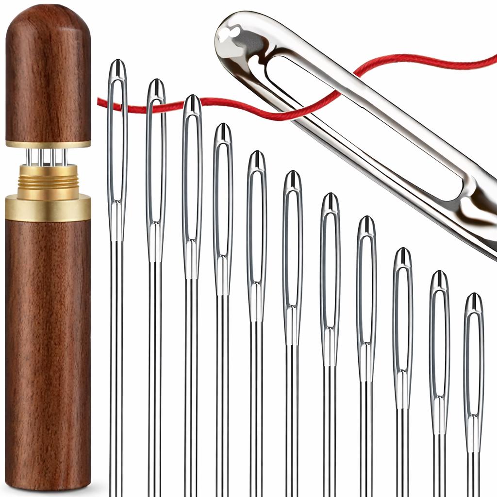 Large-Eye Hand Sewing Needles | Easy Threading Stainless Steel Needles (40Pc Set With Wooden Case)