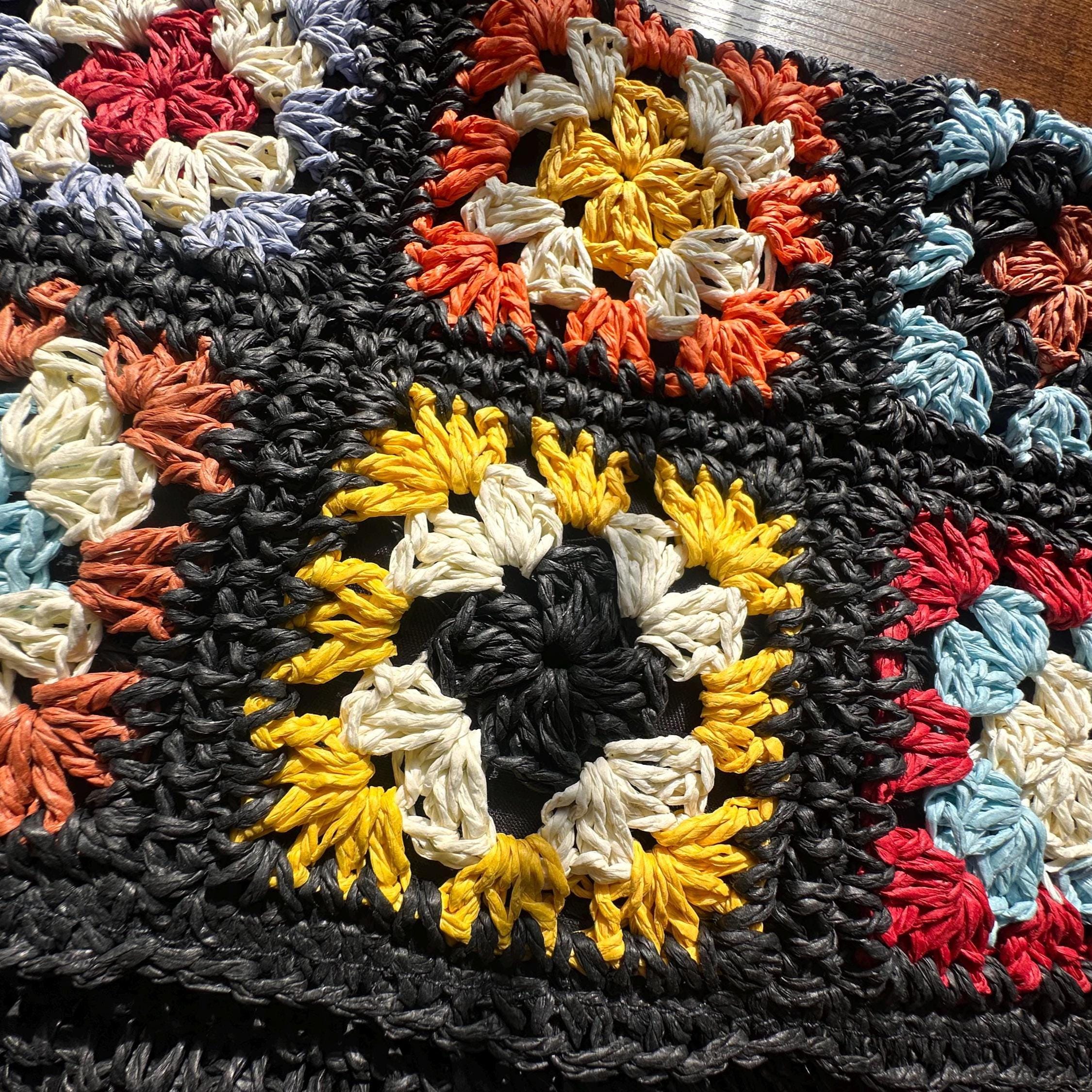 Vintage Granny Square Straw Purse | Colorful Boho Crossbody Bag For Beach & Everyday Use