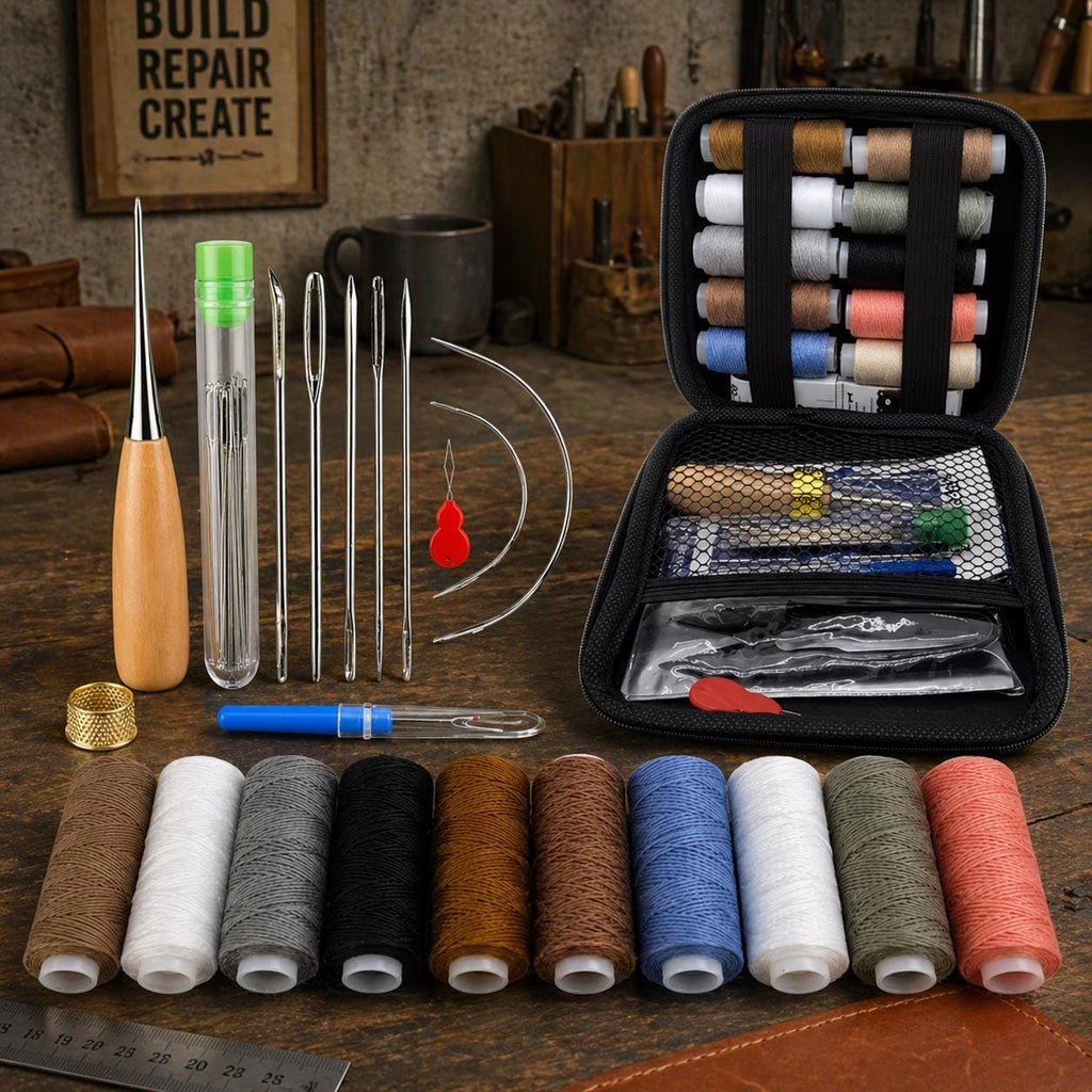 Heavy Duty Leather Sewing Kit | Upholstery Repair Awl & Hand Stitching Tool Set