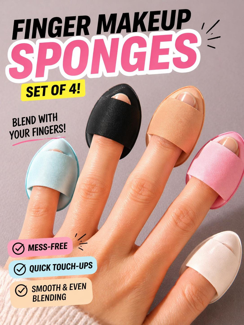 Mini Finger Makeup Sponges (Set Of 4) | Precision Blending & Makeup Touch-Ups