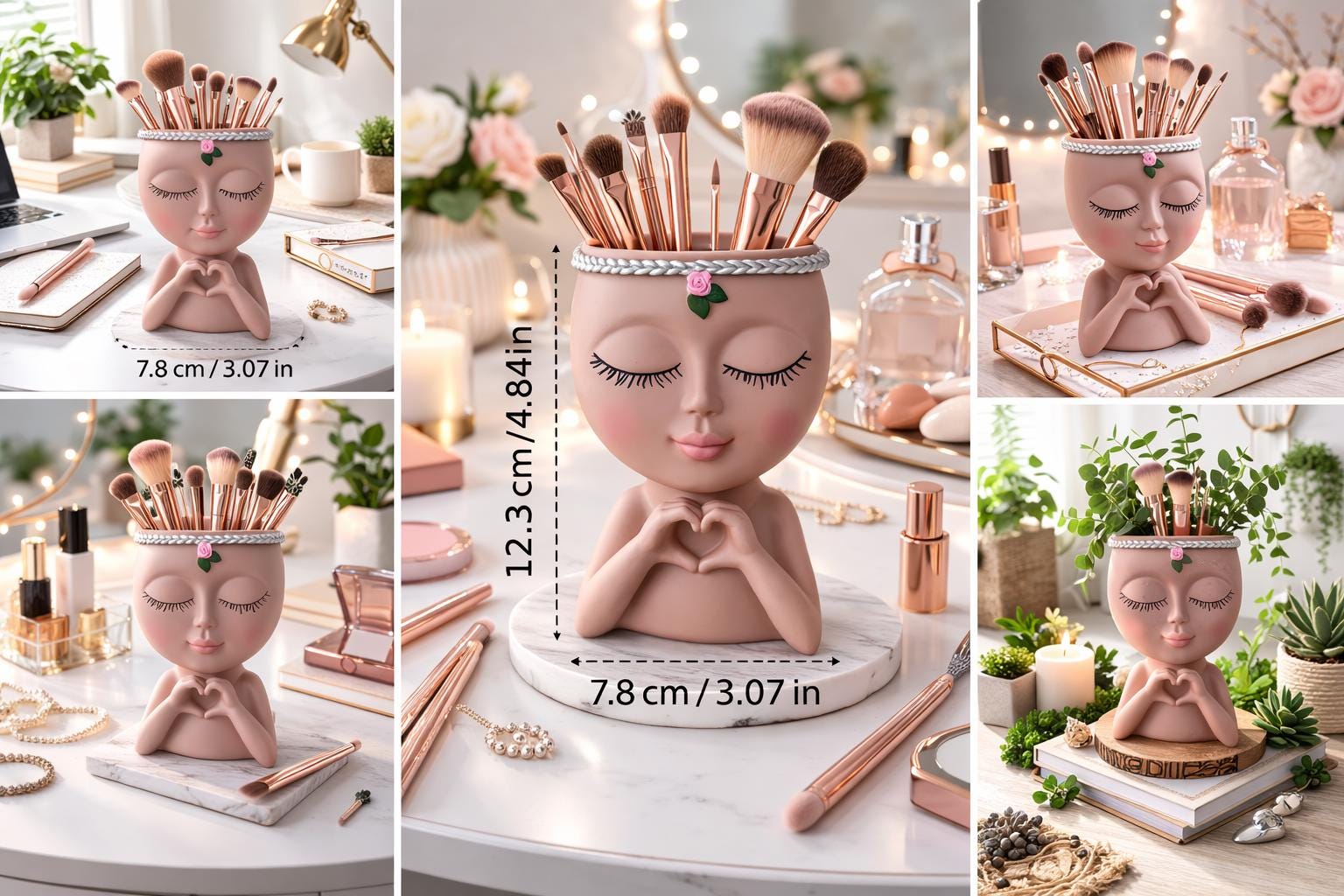 Makeup Brush Holder | Modern Vanity Organizer, Cosmetic Storage & Small Plant Holder