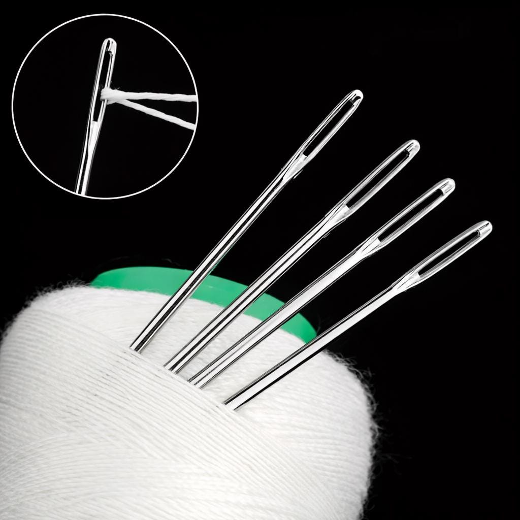 Large-Eye Hand Sewing Needles | Easy Threading Stainless Steel Needles (40Pc Set With Wooden Case)