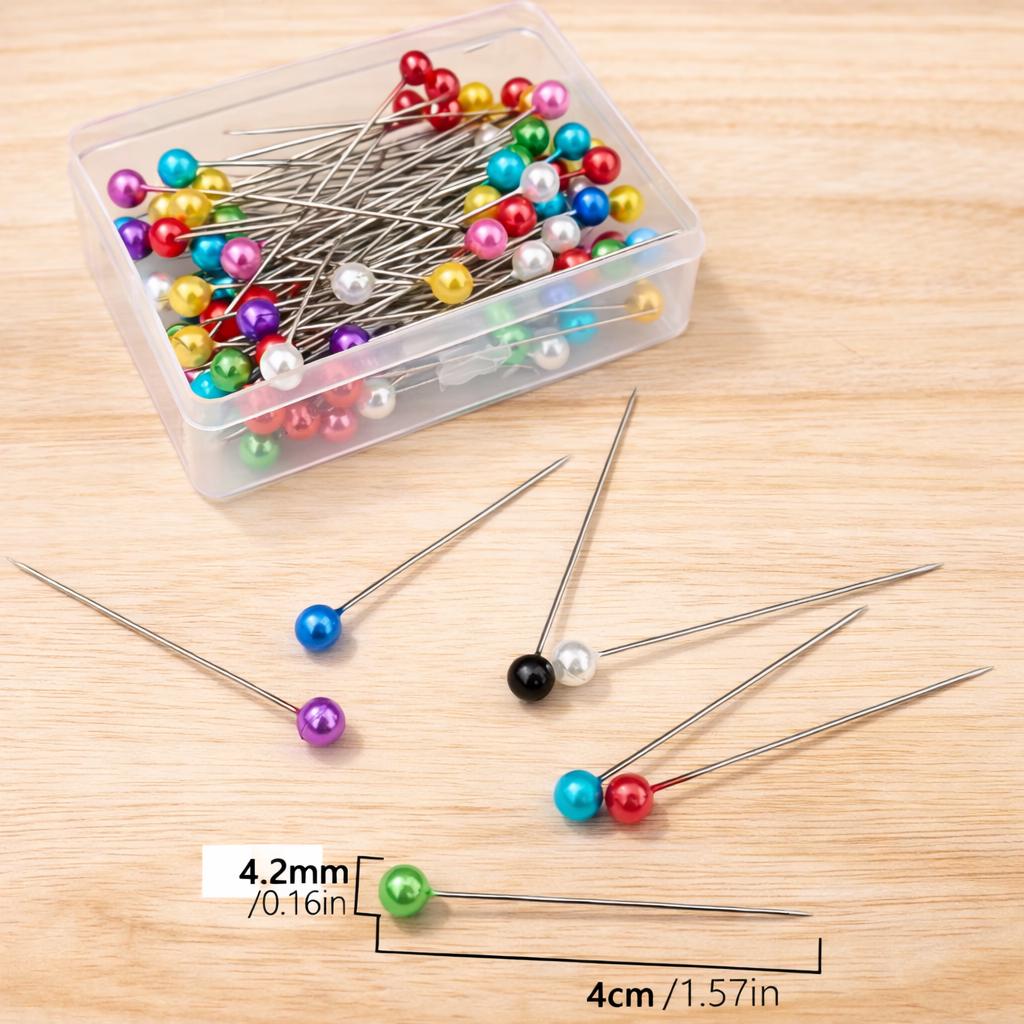 Assorted Pearl Head Pins | Colorful Straight Sewing Pins For Quilting & Dressmaking